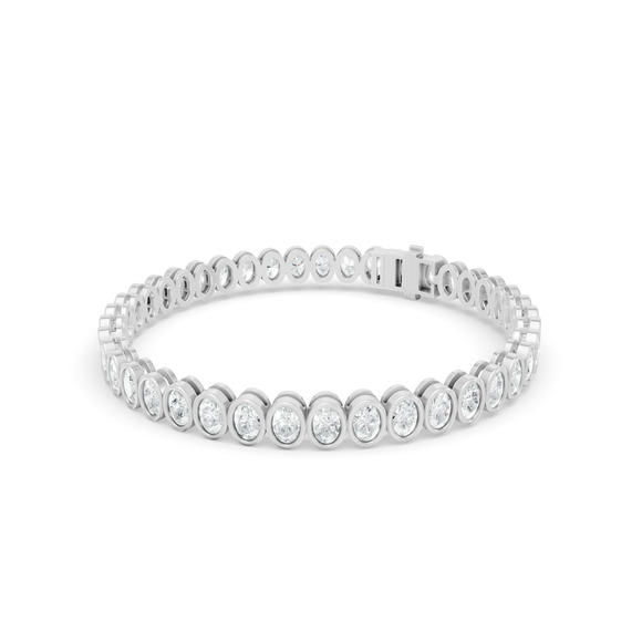 7.04 ctw Diamond Oval Bazzel Braclate 14K White Gold Tennis Bracelet - Picture 2 of 4